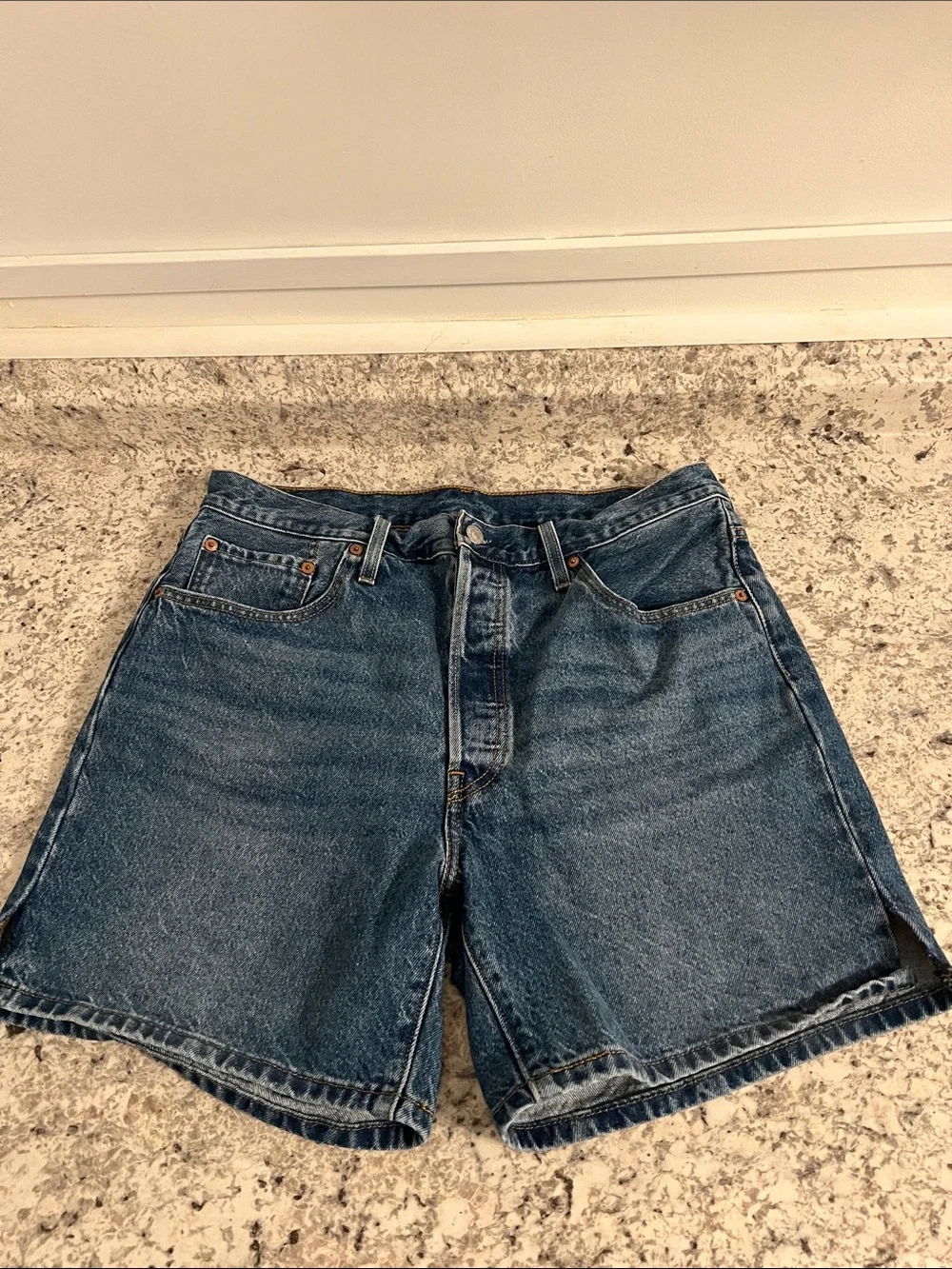 Levi's Blue High-Rise Denim Shorts button fly